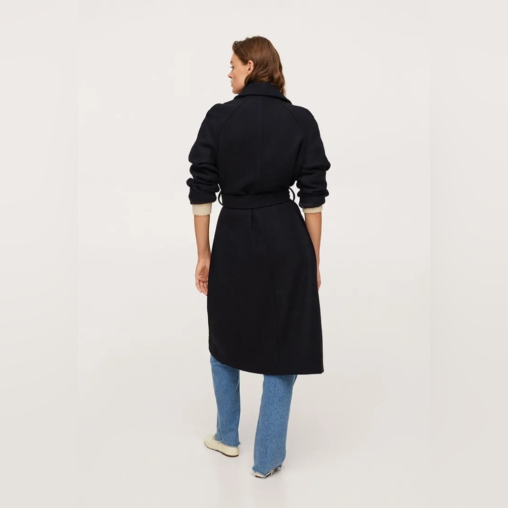 Mango Black Wool Belted Long Coat